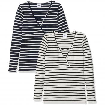 Mamalicious Mllea Organic Tess Y/D L/S Top Nf 2-Pack, Umstandslangarmshirt para Mujer, Multicolor