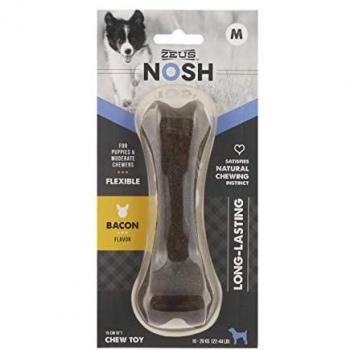 Juguete Mordedor Flexible para Cachorro Zeus Nosh, Hueso Sabor Beicon, 15 cm