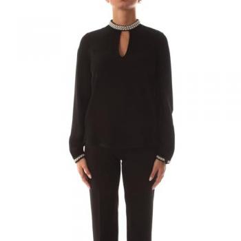 TWINSET Women's Black Crepe Top with Bead Embellishment - Size 46