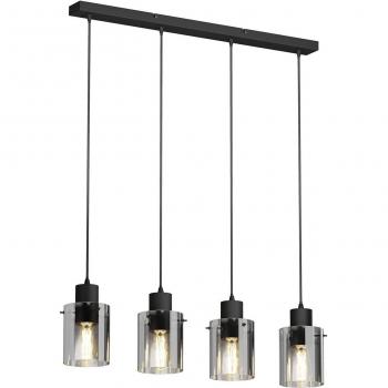 Lindby Kourtney lámpara colgante de metal negro con 4 luces y pantalla de vidrio