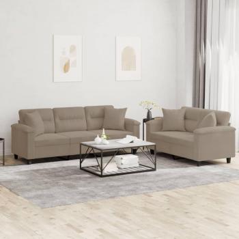 Juego de Sofás 2 Piezas con Cojines, Tela Microfibra Gris Taupe