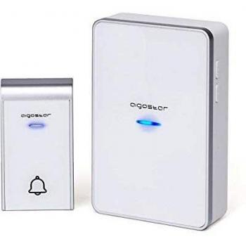 Aigostar Ring DC- Timbre Inalámbrico para Puerta，Exterior IP44 impermeable a 150 m de alcance, timbre inalámbrico a pilas, 1 Receptores y 1 Transmisor，blanco