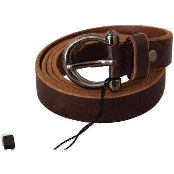 John Galliano Brown Leather Logo Design Round Buckle Waist Belt - 85 cm / 34 Inches