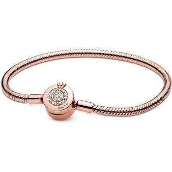 Pandora Moments Sparkling Crown Snake Chain Bracelet in Rose Gold with Cubic Zirconia 16 cm