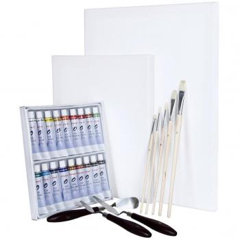 Artina Set de pintura con colores al óleo set completo con 2 lienzos, colores, pinceles y espátula Ideal para principiantes y avanzados