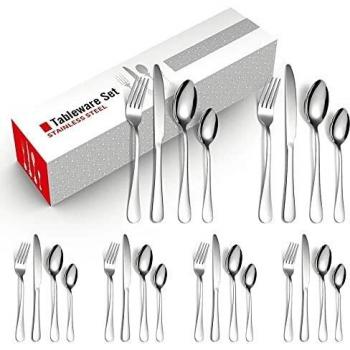 Cubertería de 24 Piezas Cubiertos de Acero Inoxidable Apto para lavavajillas Cucharas Tenedores Cuchillos Cucharillas Antioxidante para Hotel Restaurante