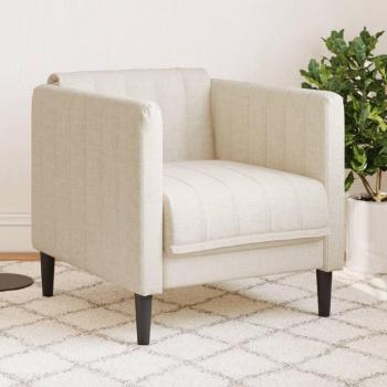Sillón de lino crema Vidaxl - Sillón de lino con estructura resistente, tapizado en lino suave, diseño moderno y elegante, cojín acolchado para mayor comodidad, patas de madera duraderas y fácil mantenimiento
