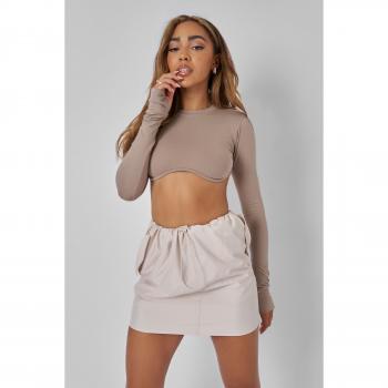 Drawstring Waist Cargo Mini Skirt Stone