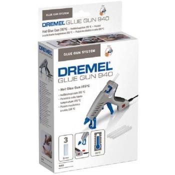 Dremel 940 Pistola de pegamento195°C - Pistola de pegamento caliente de alta temperatura con punta de precisión antigoteo, cable extraíble y 3 barras de pegamento multiuso