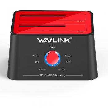 WAVLINK Base de Conexión Docking Station USB 3.0 a SATA Disco Duro Externo 2 Bahias, con Función de Offline Clon/Copia/UASP, para 2.5/3.5 HDD/SSD Soporta 2 x 8 TB