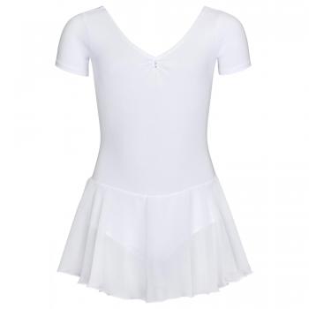 tanzmuster Maillot de Ballet 'Betty' con faldita de Gasa de Manga Corta para niñas en Blanco, 104/110