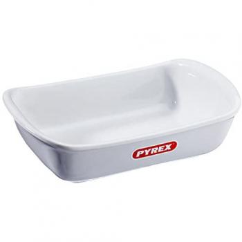 Fuente Rectangular Pyrex Supreme de Cerámica Blanca 22x15 cm, Resistente y Fácil de Limpiar, Apta para Horno y Microondas (Máx. 250°)