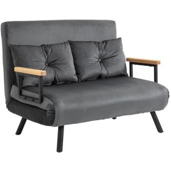 Sofá Cama Plegable de 2 Plazas Gris con Respaldo Ajustable en 5 Niveles y 2 Almohadas Acolchadas - Dimensiones 102x73x81 cm