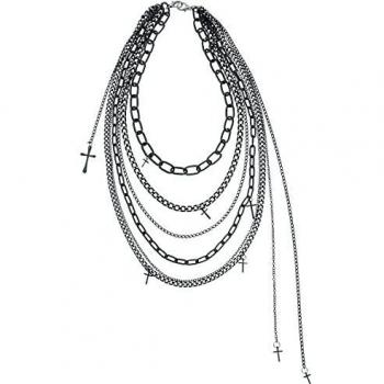 Poizen Industries Cadenas con Cruces Mujer Collar Standard, Peltre,