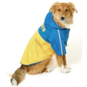 Chubasquero 2 en 1 para perros con capucha desmontable, 48 cm, color amarillo y azul