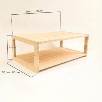 Mesa de Centro Baja Llar, 42 x 90 x 55 cm, Madera de Pino, Completo