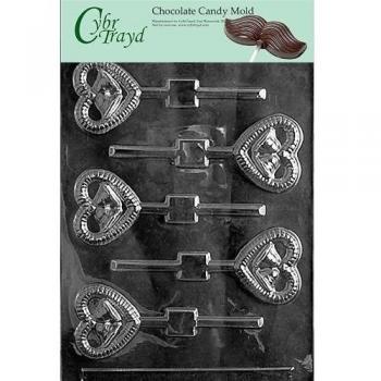 Cybrtrayd W023 Bells in Heart Lolly Wedding Chocolate Candy Mold by CybrTrayd