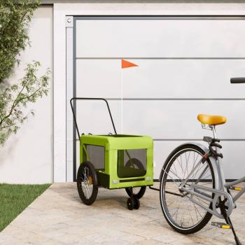 Remolque de bicicleta para mascotas de hierro y tela Oxford en color verde y negro