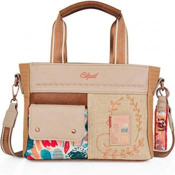 Bolso de mujer SKPAT Arezzo en color beige con asa de mano y bandolera
