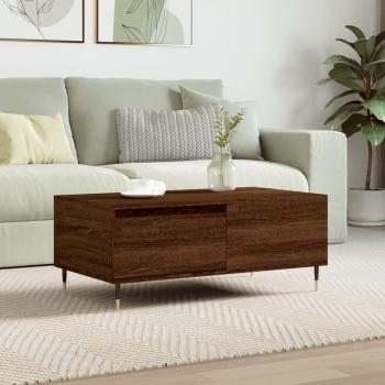 Mesa de centro madera contrachapada 90x50x36,5 cm en color blanco brillante y negro, ideal para salón o comedor, también conocida como mesita auxiliar o mesa de café