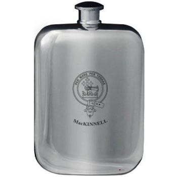MacKinnell Family Crest Design Pocket Hip Flask 6oz Rounded Polished Pewter