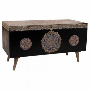 Baúl de Madera Pintado Artesanal Negro - Almacenaje y Mesa de Centro 89x40x48 cm