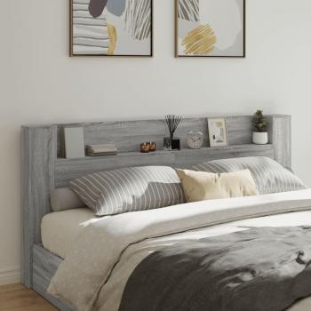 Cabecero de cama con contenedor y luz LED gris Sonoma 220x16,5x103,5 cm