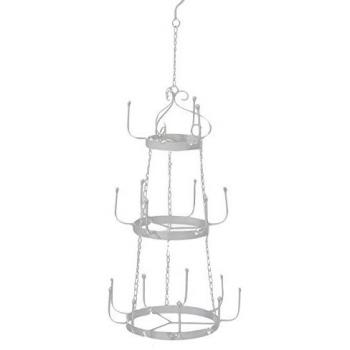 Portatazas de hierro blanco colgante de 3 niveles, diámetro 30 cm, altura 74,5 cm