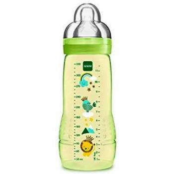 MAM A128 Easy Active - Biberón con Tetina de Silicona SkinSoftTM, Sistema auto esterilización en 3 minutos, para Bebés a partir de 4 Meses, 330ml, 1 Unidad - los modelos pueden variar