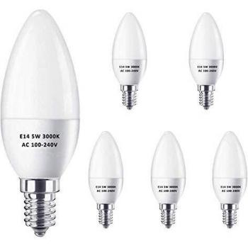 E14 Led Maíz Bombillas 5W Equivalente a 40W Halógeno Bombillas, Blanco Cálido 3000K, 420LM, C37 Ses Pequeña Edison Tornillo Ligero Bombillas, Sin Parpadeo, No Regulables, Ca 100-240V, Paquete de 6