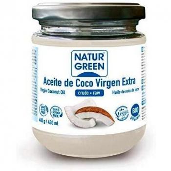 NaturGreen - Aceite de Coco Bio, Virgen Extra, Ideal para Cocinar, Hidrata Piel y Cabello, Ingredientes Naturales, Apto para Veganos, 430 Ml/ 400 Gramos
