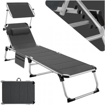 Tumbona Lorella Acolchada Plegable con Techo Solar, Reclinable en 6 Posiciones y Estructura de Aluminio Resistente - Gris