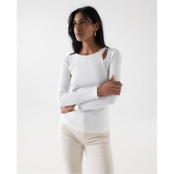 Salsa Jeans - Jersey de mujer de punto canalé con detalle de fruncido y aplique