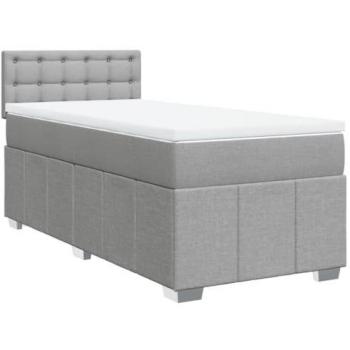 Cama box spring con colchón tela gris claro 90x200 cm Vidaxl 538482