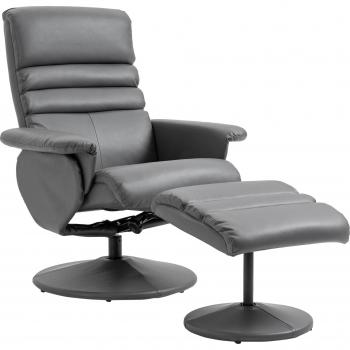 Sillón de Salón con Otomana Reposapiés Tapizado en PU Relax Reclinable Giratorio Respaldo Ajustable 80x84x100 cm Gris