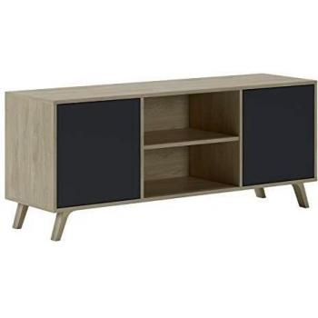 SelectionHome - Mueble de TV 140 con 2 puertas, mueble de salón comedor, Modelo Wind, color estructura Puccini, color puerta Gris Antracita, medidas: 92 cm