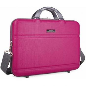 TEMPO - maletín Cartera portadocumentos para portátil de 15 Pulgadas. abs. rígido Robusto y Interior Acolchado para portátil. Calidad y diseño. 67001, Color Fucsia-Gris