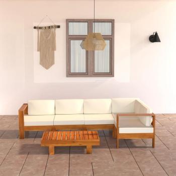 6-Piece Acacia Wood Garden Lounge Set with Cream White Cushions
