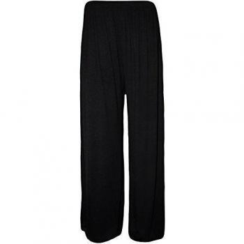 WearAll - Mujeres Tallas Grandes llanura Abocinado Palazzo Anchos Pierna Pantalones - Negro - 52-54