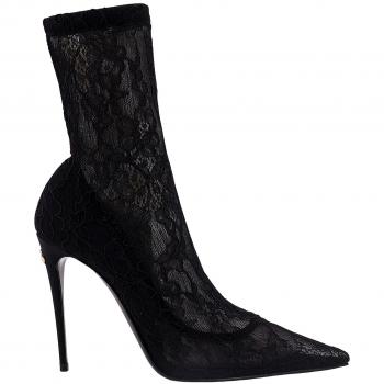 Dolce & Gabbana Women's Black Lace Heeled Ankle Boots, Size 10 US / 7 UK