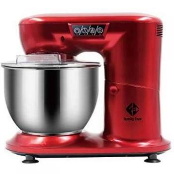 Family Care Batidora Amasadora, Amasadora Repostería, Amasadora de Pan, 1000 W, Bol de Acero inoxidable de 4,5 L, Amasador, Batidor, Varillas de Acero y Protección para Salpicaduras, Color Rojo