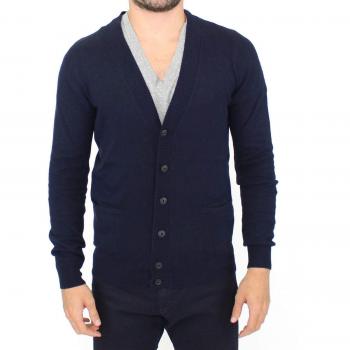 Blue Wool Cashmere Cardigan Pullover Sweater