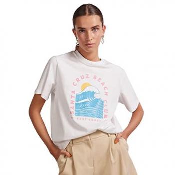 Camiseta de Mujer Pieces 17135686 Blanca de Algodón, Manga Corta y Cuello Redondo