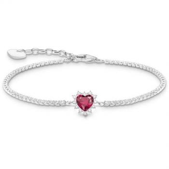 Thomas Sabo Sterling Silver Romantic Heart Bracelet with Lab Grown Ruby and Zirconia