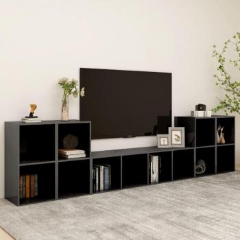 Set de Muebles de TV 5 Piezas en Madera de Ingeniería con Acabado en Alto Brillo Gris