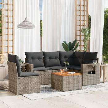 6-Piece Grey Poly Rattan Garden Sofa Set with Cushions