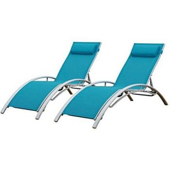 Lote de 2 tumbonas multiposición Galapagos en textileno azul con estructura de aluminio blanco