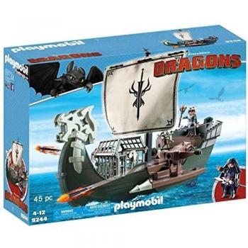 Cómo entrenar a tu Dragón-Barco de Drago How To Train Your Dragon Vehículos de Juguete, Color marrón, Verde, Gris, 51,5 x 14,2 x 38,5 cm Playmobil 9244