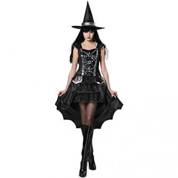 Disfraz de Bruja para Adultos My Other Me (2 Piezas) - Incluye vestido negro y sombrero, talla M/L, diseño plateado