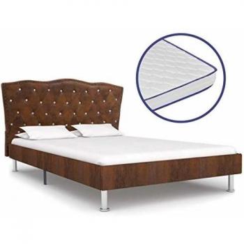 vidaXL Cama con Colchón Viscoelástico Tela Mobiliario Hogar Descanso Decoración Atractiva Elegante Dormitorio Robusta Duradera Marrón 140x200cm